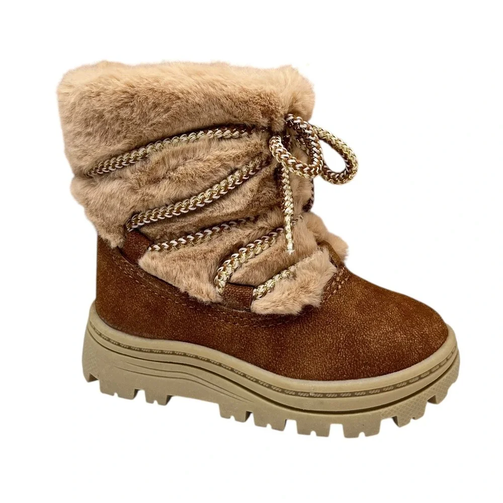 Carter's Toddler Girls Faux Fur‎ Warm Winter Boots Size 8 Tan-Brown Lightweight